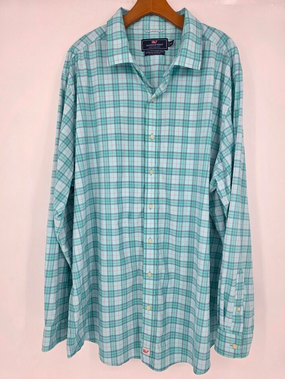 Vineyard Vines Performance Classic Fit Cooper Shirt 2XLT Blue Green‎ Plaid